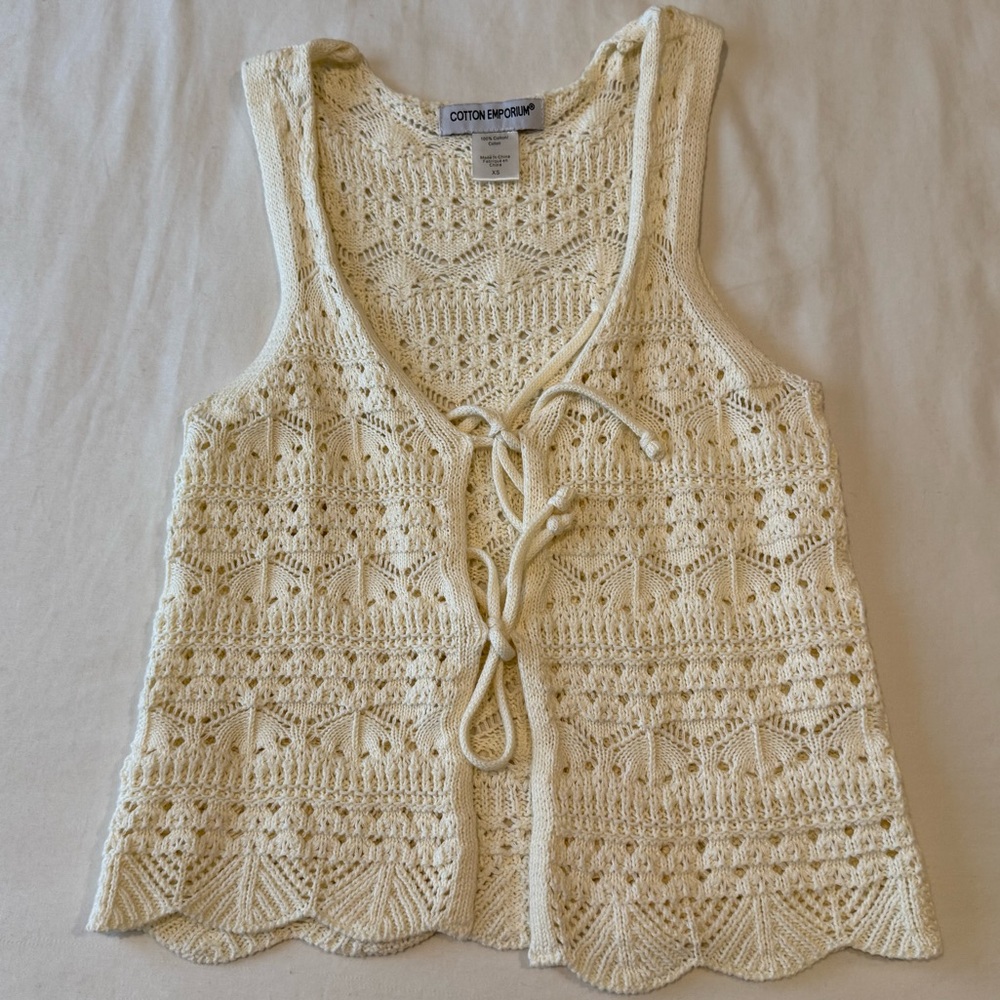 Urban Outfitters Cream Crochet Tie-Front Blouse